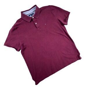 Tommy‎ Hilfiger Polo Shirt Mens XL Burgundy Custom Fit 2 Button Embroidered Logo